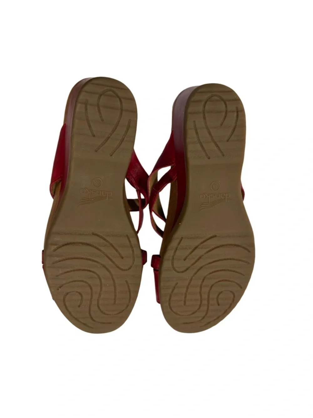 Dansko Ana Strappy Wedge Sandals Red Leather Size 38 (US 7.5-8)